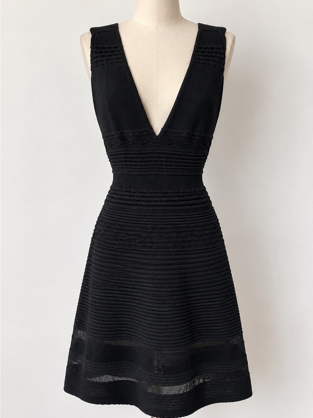 Vintage 1990s Missoni Black Knit Mini Dress Made in Italy Deep V Neck